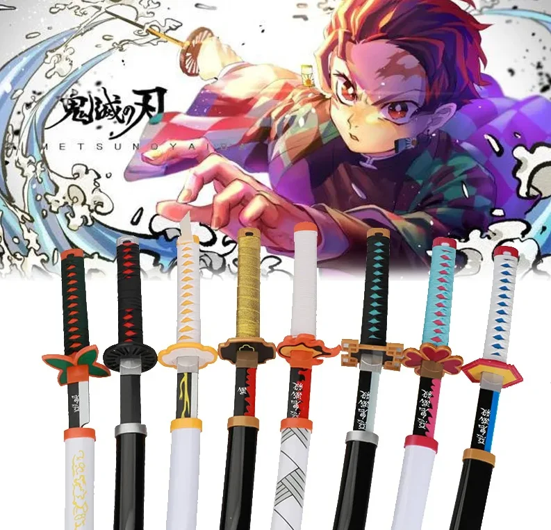 72CM Demon Slayer Katana Kimetsu No Yaiba Sword Kyoujurou Giyuu Blue Zenitsu Cosplay Weapon Props Decoration Safety Rubber