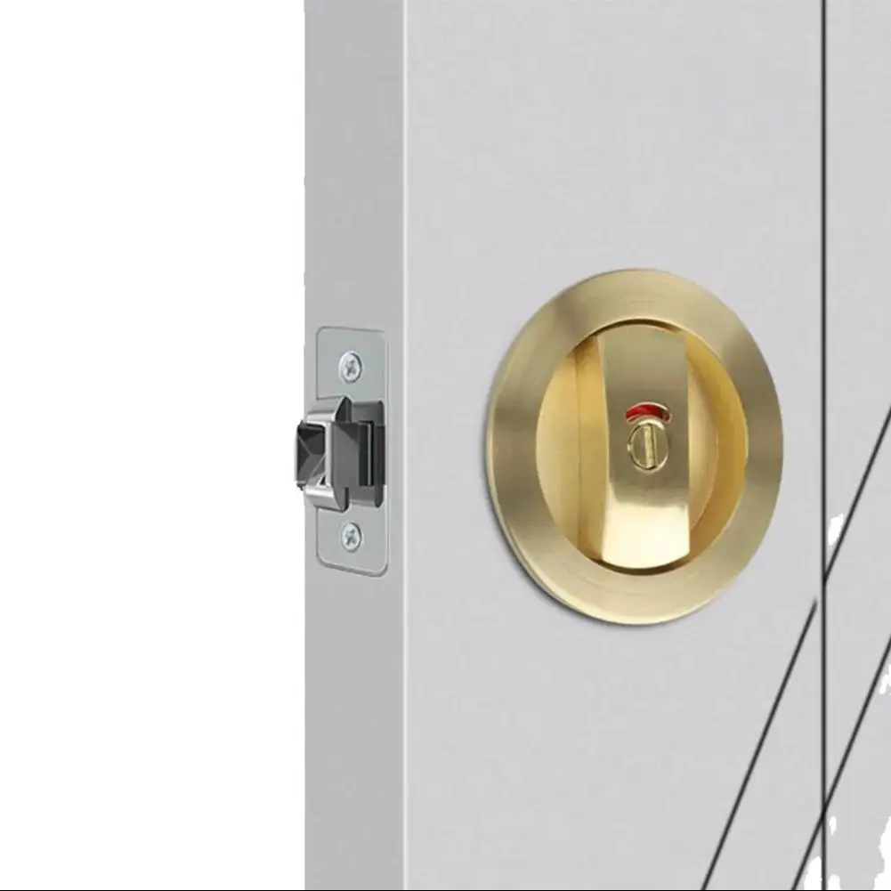 

Gold Flush Pocket Door Lock Zinc Alloy with Privacy Color Indicators Design for Bathroom and Humid Environment Use
