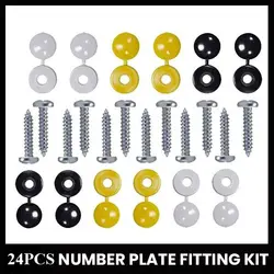 24pcs Car White Hinged Cover Cap Number Plate Fitting Fixing Self Tapping Screw For License Plate