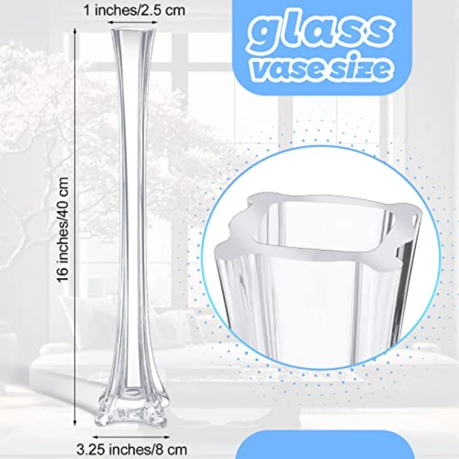 Wedding centerpiece vases: 12 pcs clear glass 16-inch tall flute shape Eiffel Tower design slim base formal dinner and home tab