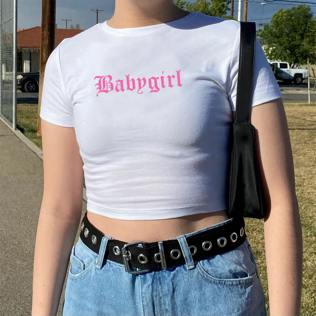 Babygirl Crop Top Letter Printed Women T-shirt Summer Sexy Lady Girls Slim Fit Crop Shirt Streetwear Top Female Graphic Baby Tee