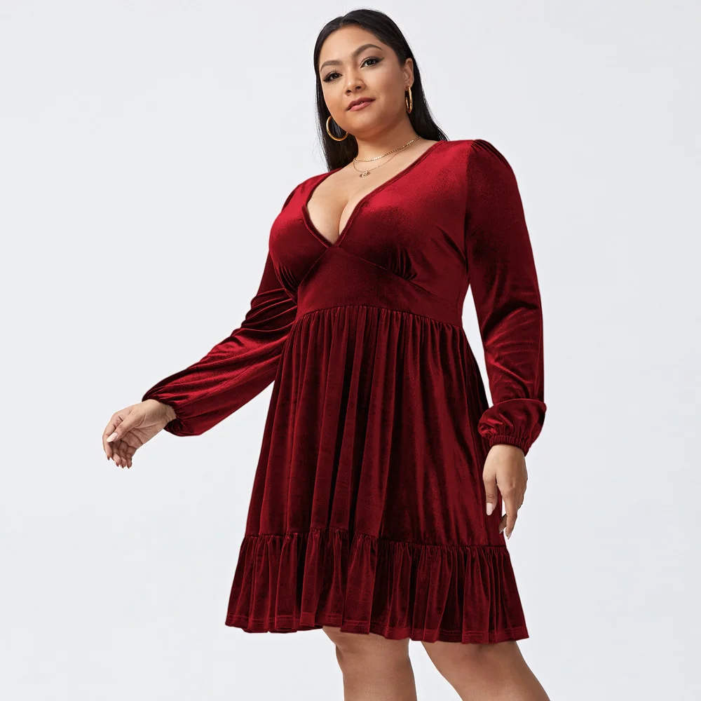 Plus Size Large Women\'s Dress Women\'s 2023 New Sexy Waist Wrapped Velvet Dress Party Dress Fashion Elegant Female Clothes