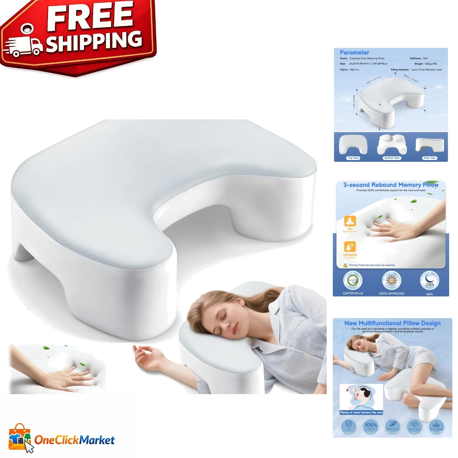 

Ergonomic Side Sleeper Pillow with Arm Holes - Memory Foam for Neck Pain Relief