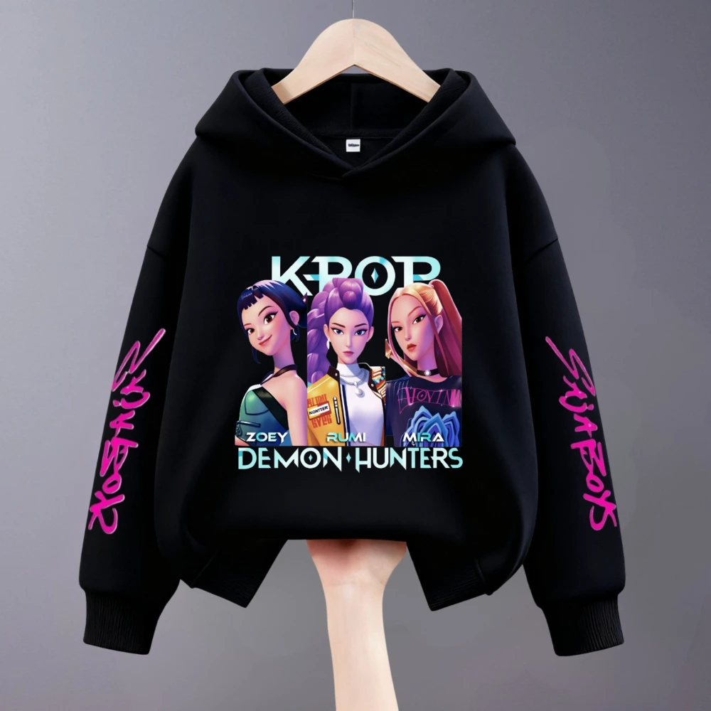 1-7 سن ملابس الأطفال Kpop شيطان الصيادين الفتيات هوديس الربيع الكورية موضة الاطفال طويلة الأكمام مقنعين القمم بلوزات #6