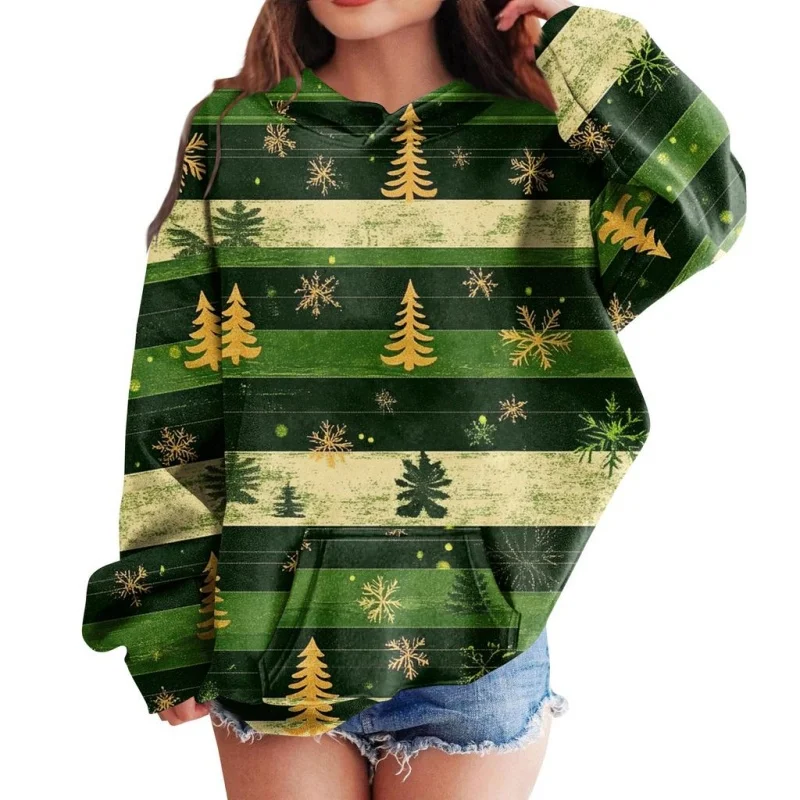 3D Printed Christmas Tree Hoodie For Women Festive Ornament Pattern Sweatshirt Casual Tops Loose Pullovers Long Sleeves Hoodies