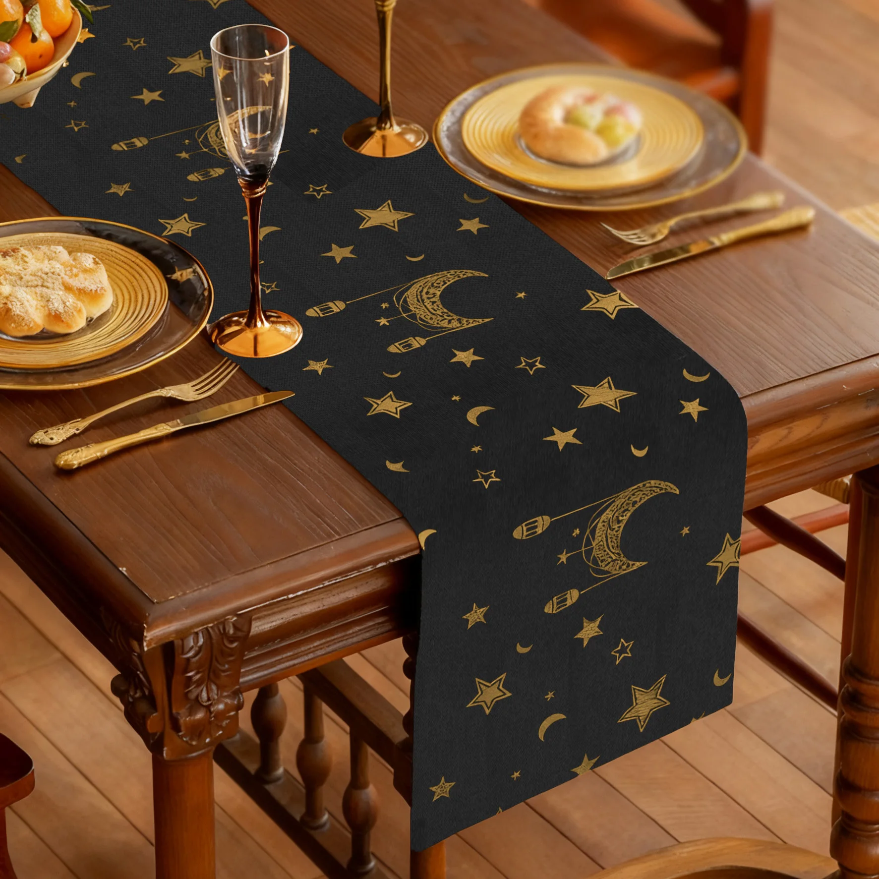 

One digital printed waterproof table flag with star and moon patterns, suitable for the kitchen and living room