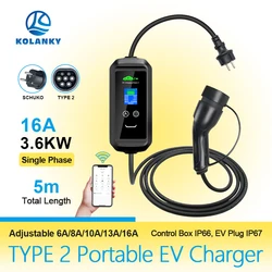 Mobile EV Charger 16A 3.6KW Type 2 APP Bluetooth Phone Control Adjust Charging Time For Eletric Vehicle Hybrid Cars Cable 5M