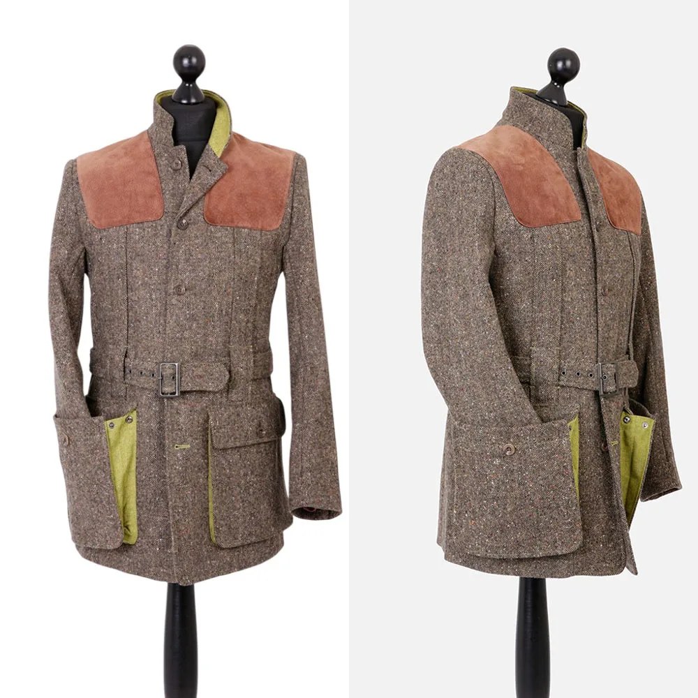 Men's Vintage Jacket Shoulder Patch Stand Collar Belted Waist Multi Pocket Field Outdoor Coat Customized 1 Piece Casual Blazer