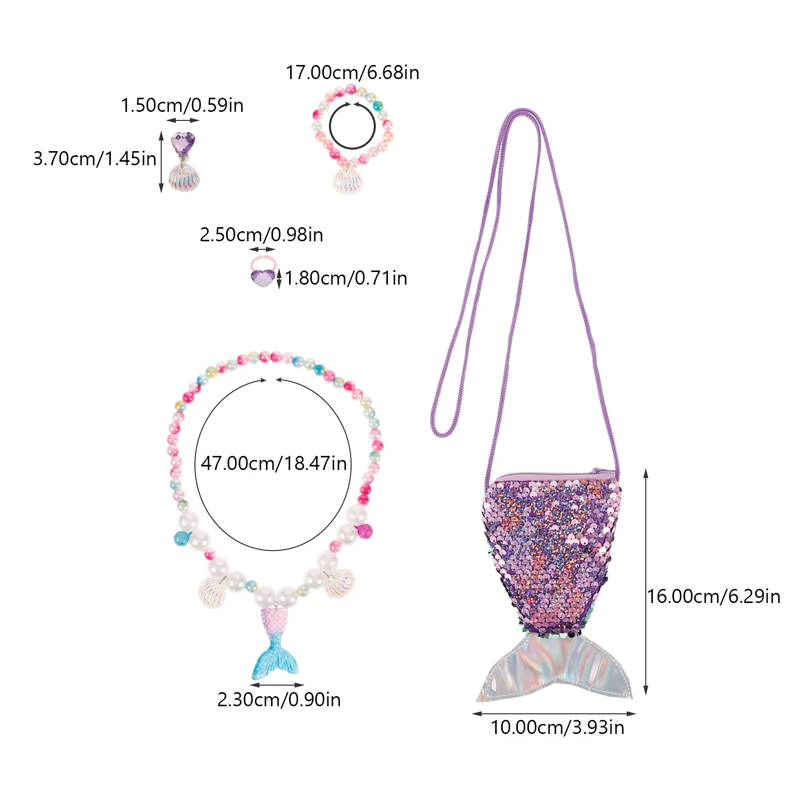 6 Stuks Kleine Meisjes Zeemeermin Sieraden Set Staart Ketting Armband Ring Oorbellen Prinses Dress Up Accessoires Kids Feestartikelen