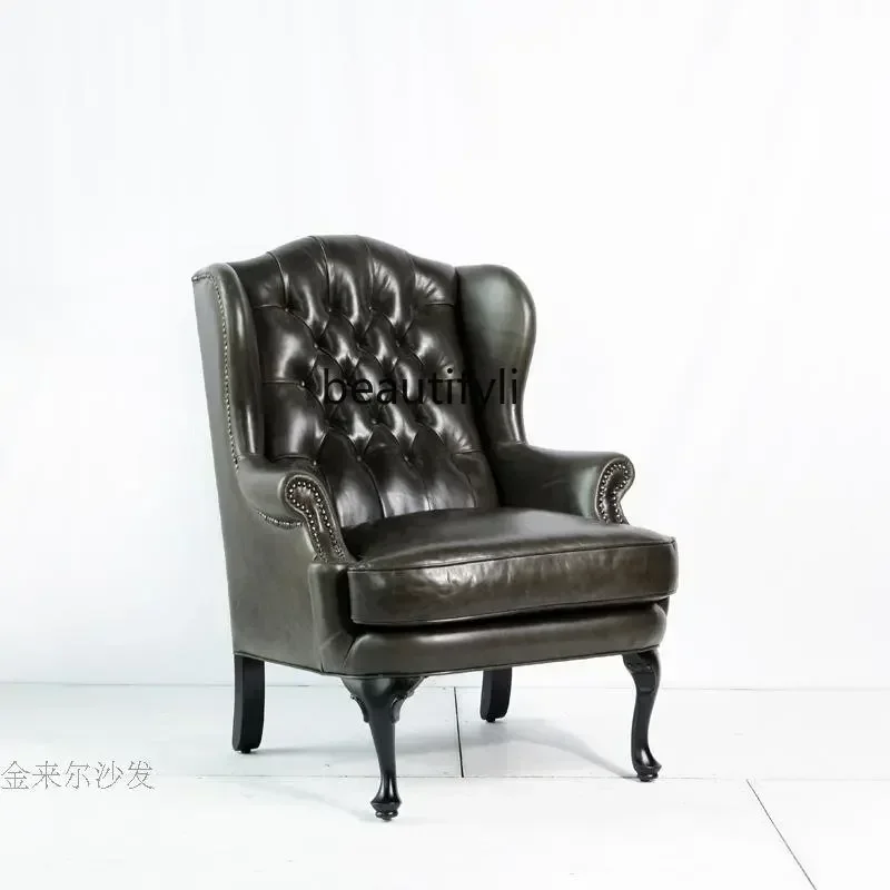 

14 Wingback Chair American Single Leather Sofa Leisure Couch Living Room Furniture Pedal