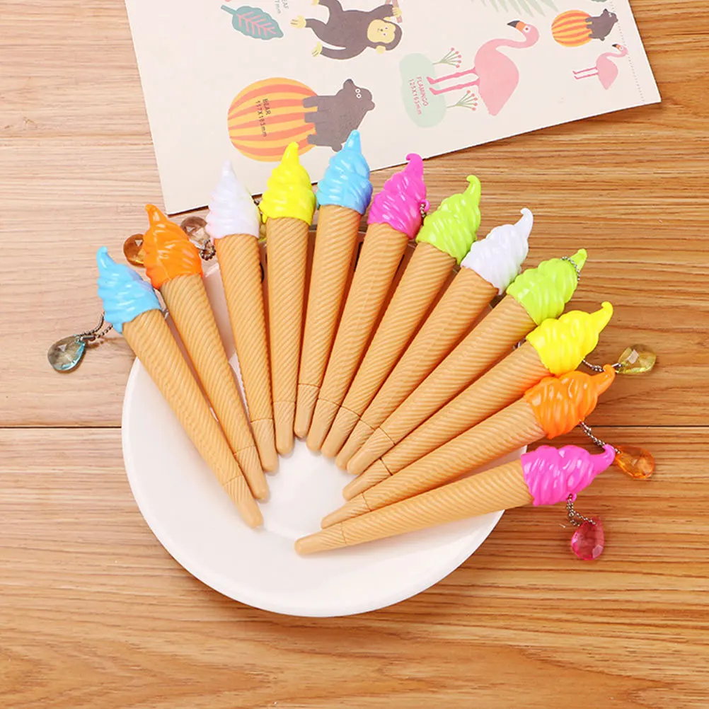 

10pcs Ice Cream Pendant Stationery Cartoon Gel Ink Pens Smooth Writing Ergonomic Grip Portable School Office Supplies Party