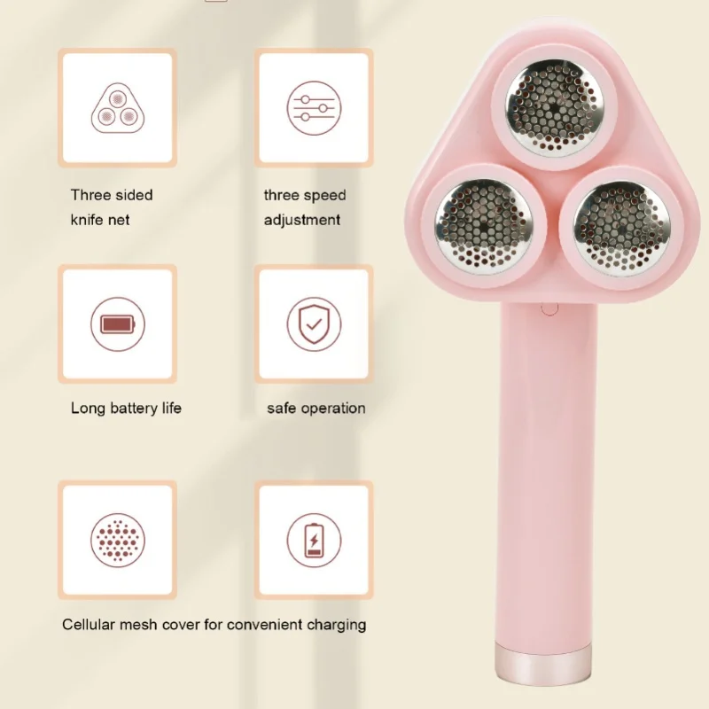 3 Head Adjustable Pink Hairball Trimmer USB Rechargeable Fabric Shaver For All Sizes Of Pills