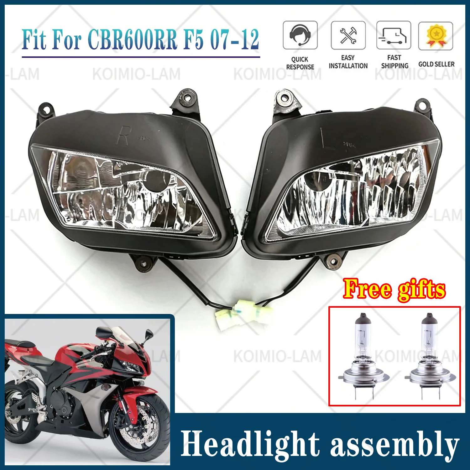 Fit for HONDA CBR600RR 2007 - 2012 F5 Motorcycle Headlight Assembly Headlamp Light CBR 600RR 2008 2009 2010 2011