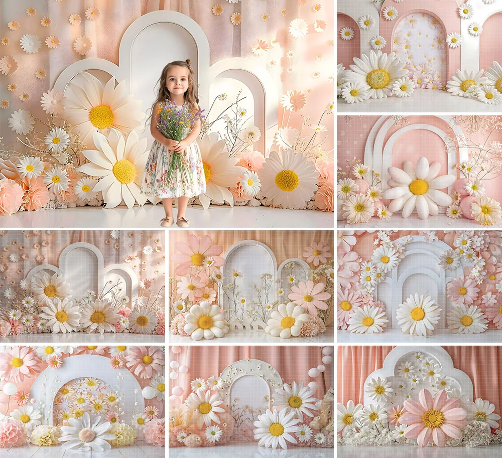 Mehofond Photography Background Boho White Daisy Flowers Arch Wall Girl Birthday Cake Smash Portrait Decor Backdrop Photo Studio