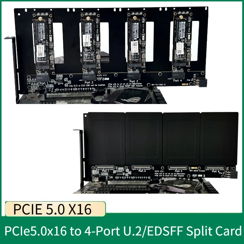 

4-в-1 PCIe 5.0 X16 — 4-портовая раздвоенная плата адаптера PCI-E для U.2 SSD/EDSFF E1.S/E3.S Карта расширения разветвителя жесткого диска