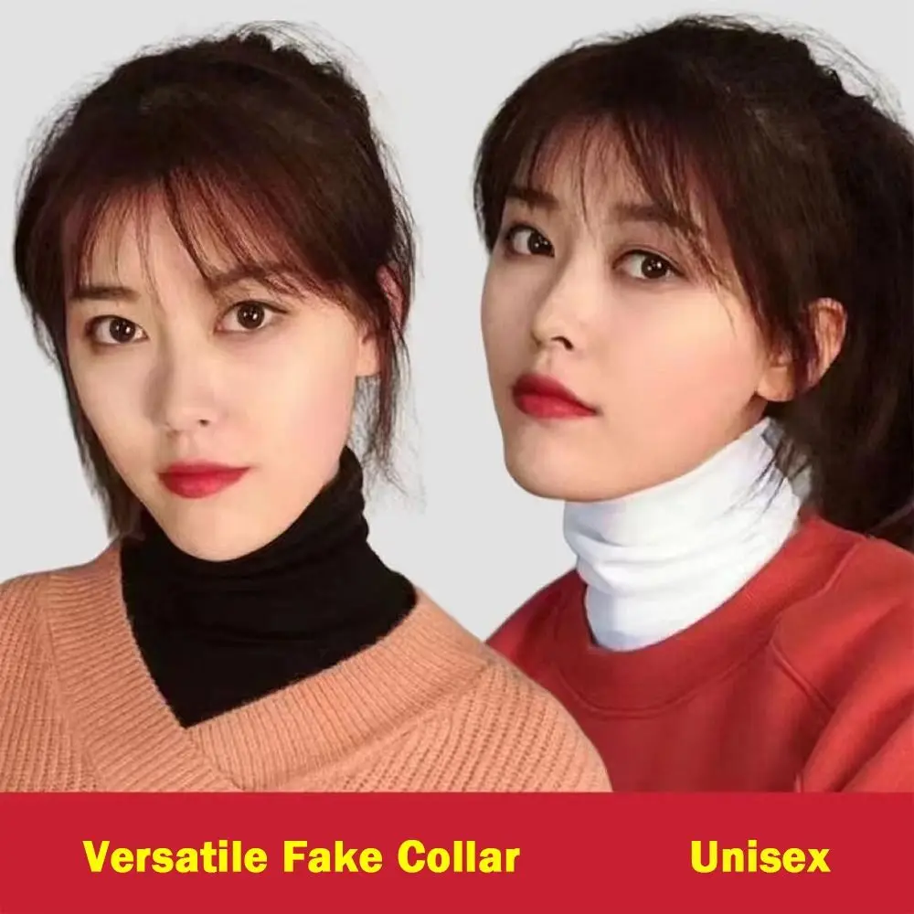 단색 페이크 칼라 브러시드 플리스 베이스 장식 칼라 터틀넥 고탄력 하이 칼라 여성복