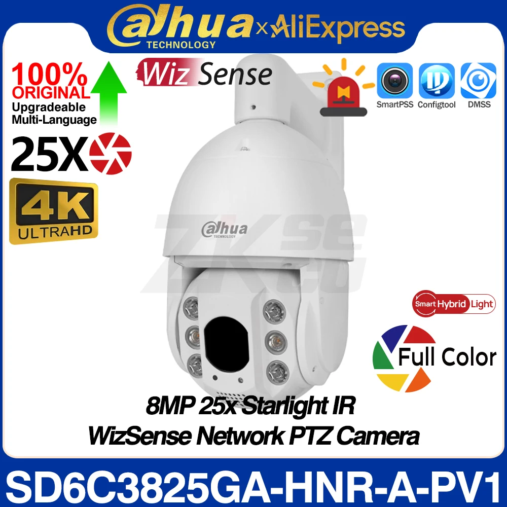 Dahua SD6C3825GA-HNR-A-PV1 8MP 4K 25X Starlight WizSense TiOC Speed PTZ POE IP Camera Auto Tracking IVS SMD4.0 Light Sound Alarm