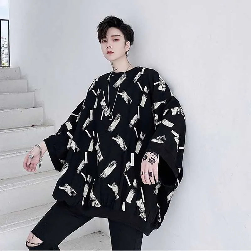 Fashion O-Neck Loose Printed Batwing Sleeve T-Shirts Men\'s Clothing 2024 Spring New Oversized Casual Tops All-match Tee Shirt