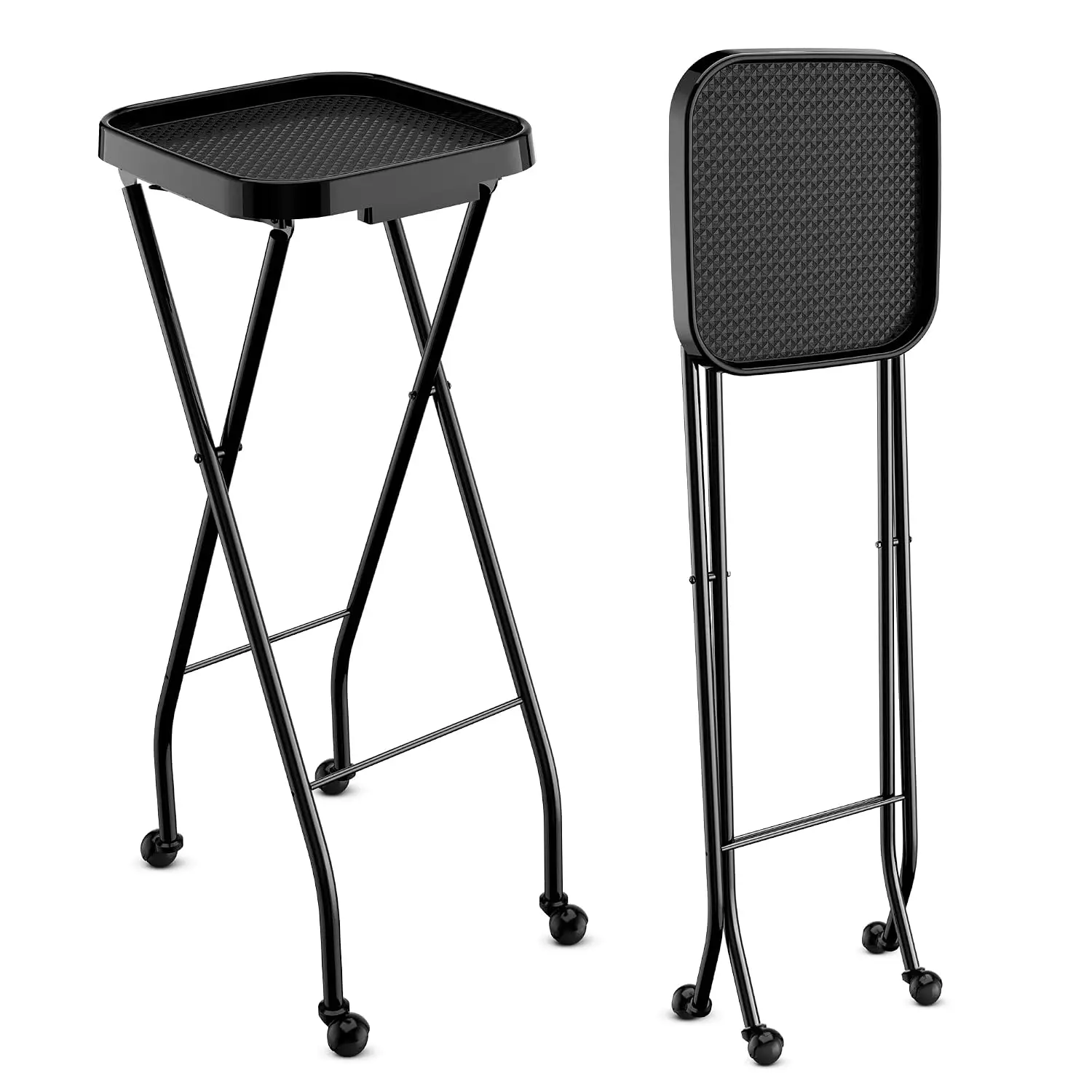 Foldable Hairstyling Stand Utility Trolley Beauty Tattoo Rolling Station Black
