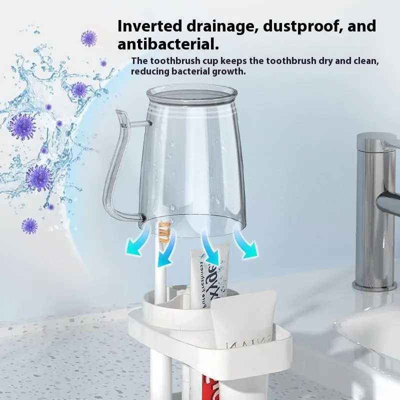 كوب تنظيف الأسنان عنبر مع حامل فرشاة الأسنان مجموعة أواني الأسنان كأس غسول الفم تخزين الرف لمستلزمات العناية بالفم #3