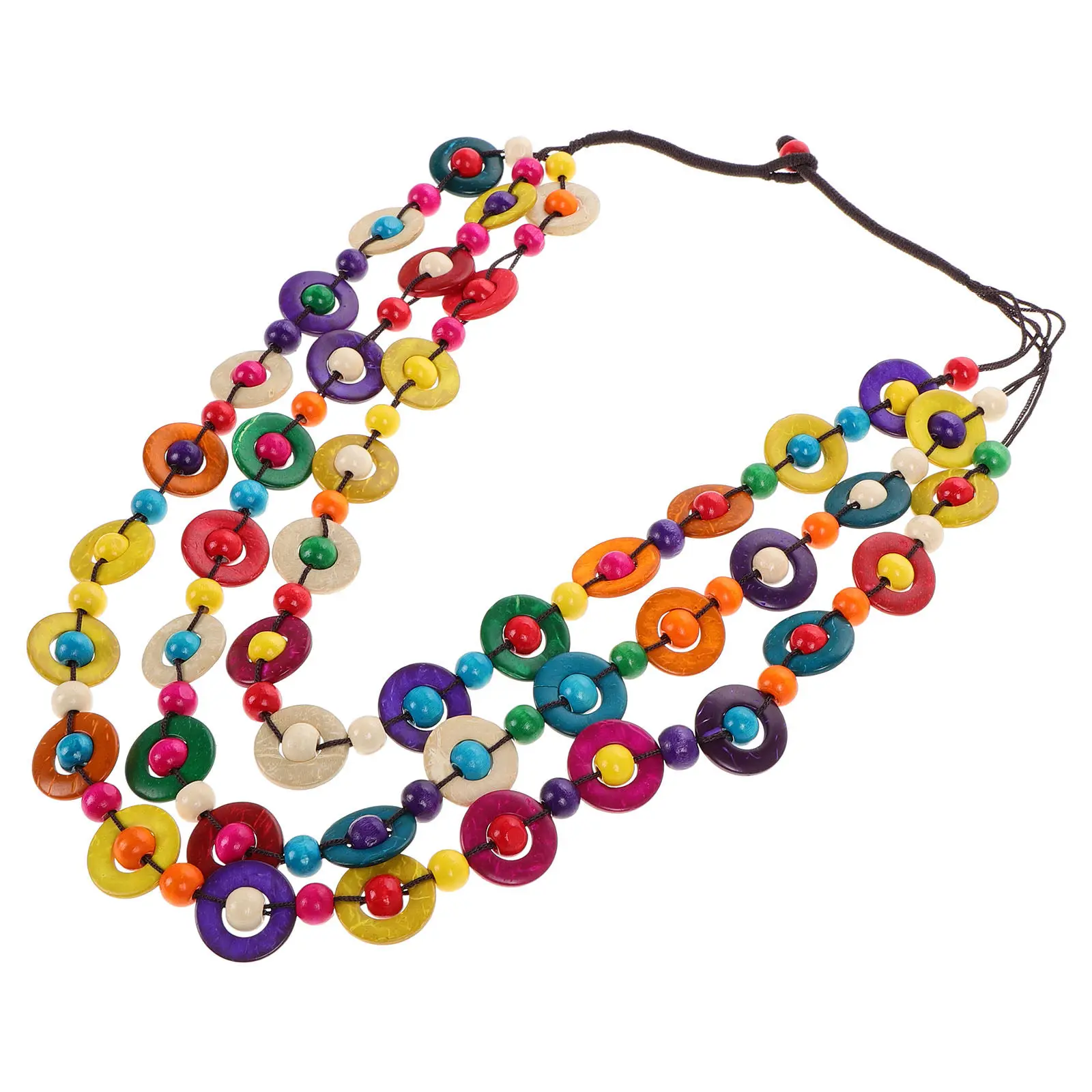 

Винтажное ожерелье ручной работы из кокосовой скорлупы и деревянных бусин в стиле бохо, этническое, длинное, многослойное, пляжное украшение для женщин, аксессуар для отпуска, разноцветное
