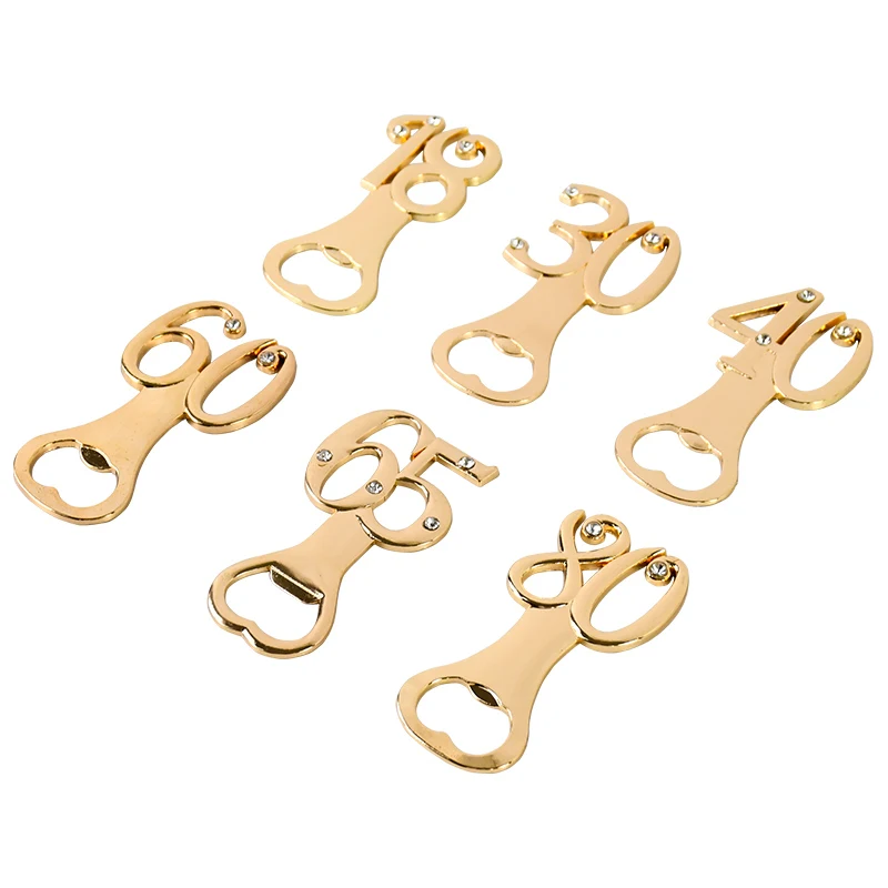 1set Golden Birthday Bottle Opener For 18th 30th 40th 50th 60th Birthday Party Wedding Anniversary Decoration Favor Gift Guests