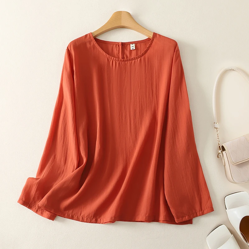 

Comfortable Early Autumn New Sle Loose Fit Four Season Layering Silk round Ne Base irt Color T-irt Thin Model