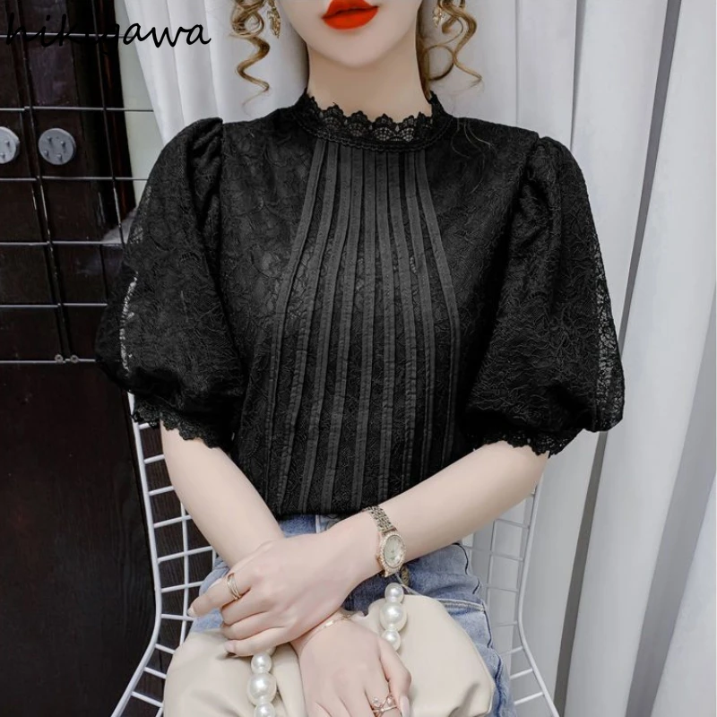 White Bloses Women 2024 Blusas Mujer De Moda Puff Sleeve Vintage Summer Tops Chic Korean Summer Lace Temperament Blouse Shirts