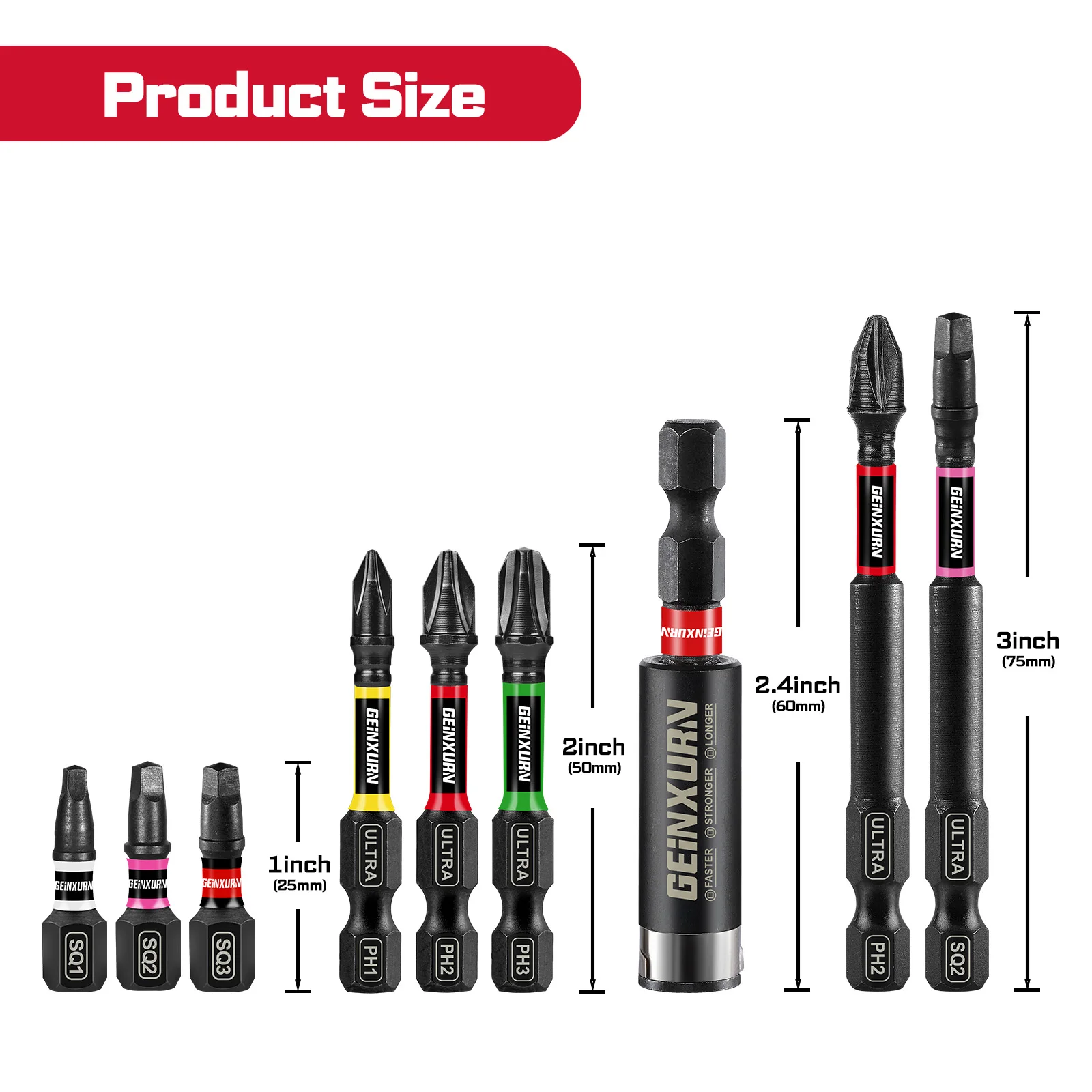 Geinxurn Ultra torque Impact Screwdriver Bit Set,Mixed Multi-Insert Bit Tips with Bit Holder, Nut Driver and Storage Case