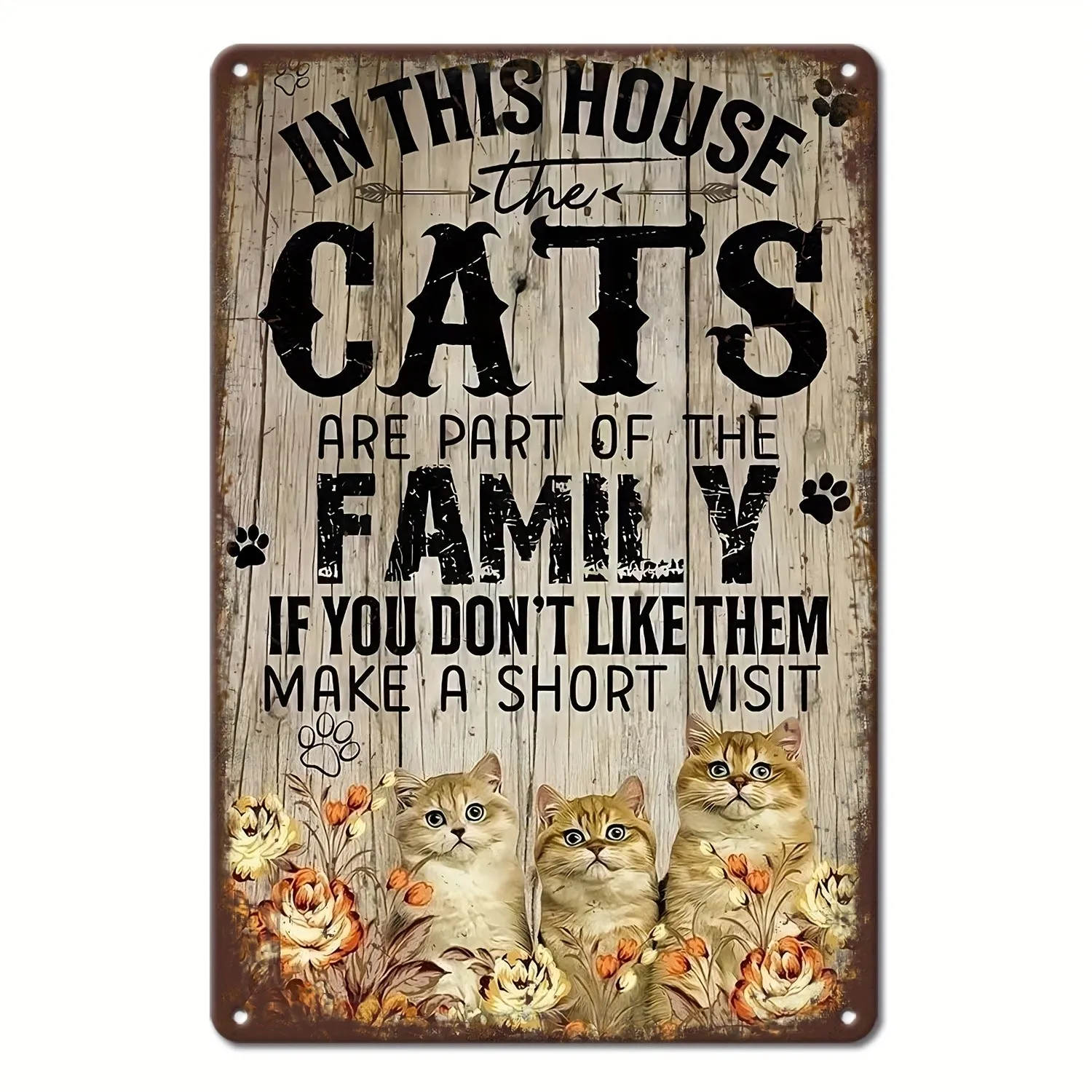 [Vintage Cat Metal Sign] Vintage Cat Family Humor Tin Metal Signs 8x12 Rustic Wo
