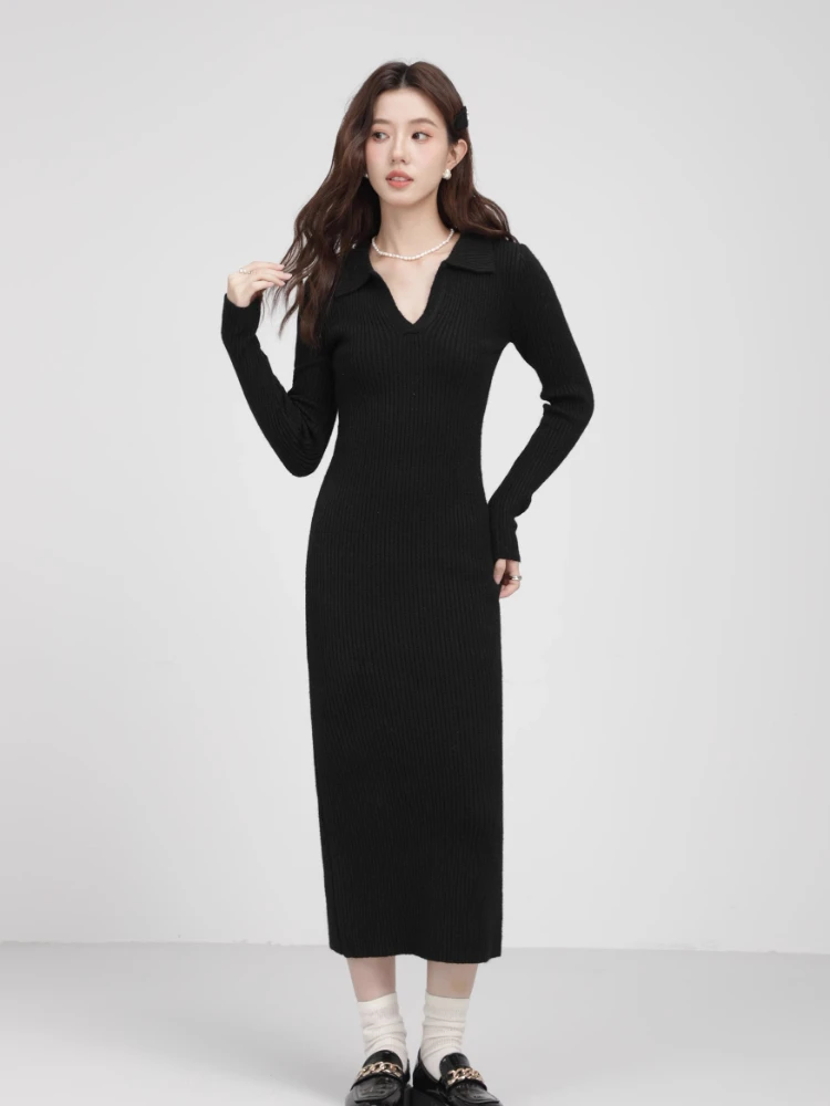 Vestido maxi de tricô feminino, roupa feminina com decote v, vestido longo, comprimento quente, melhor qualidade, inverno, nova moda, 2022