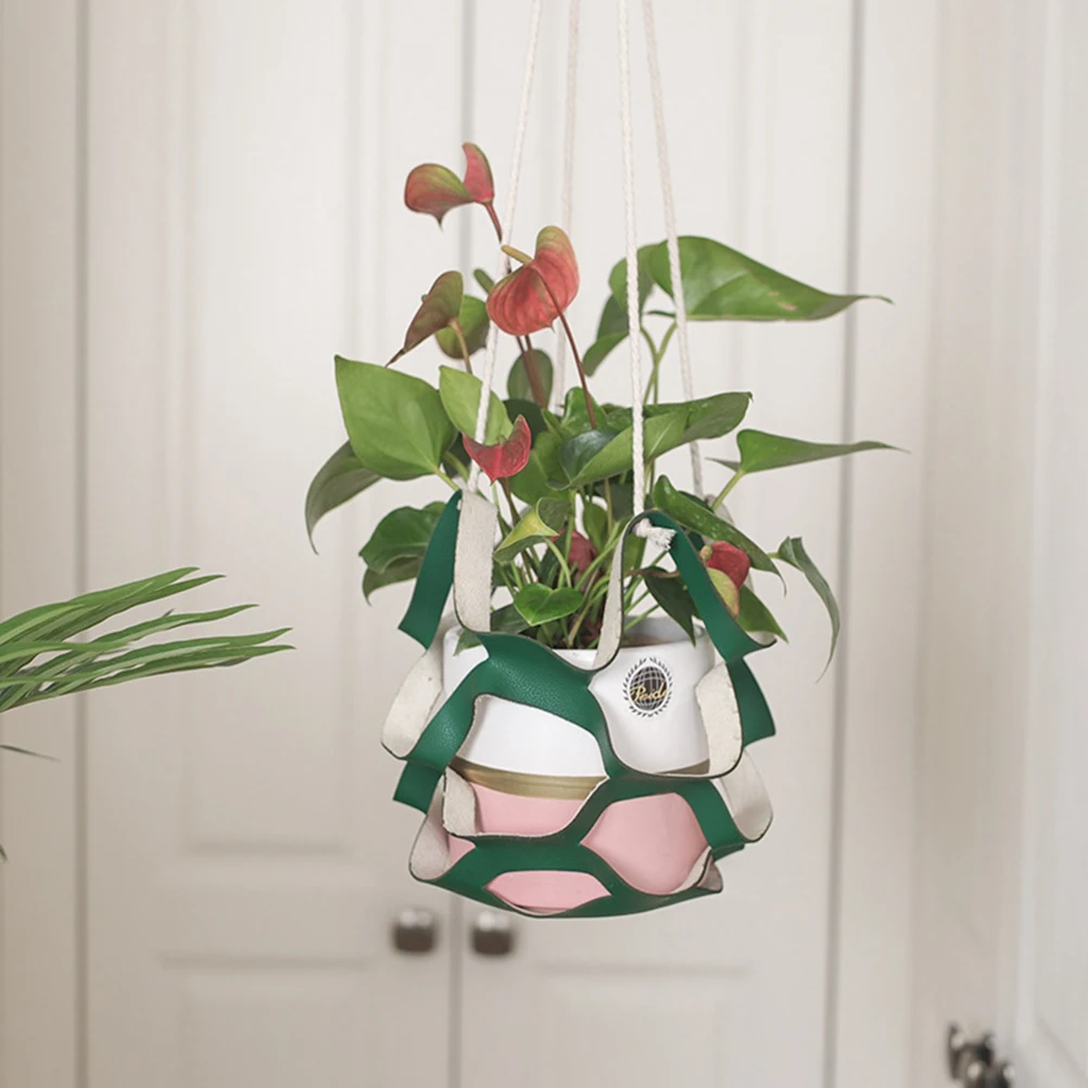 

PU Potted Plant Hanging Basket Rope Loop Multi-Layers Planter Holder Indoor Outdoor Match Pots