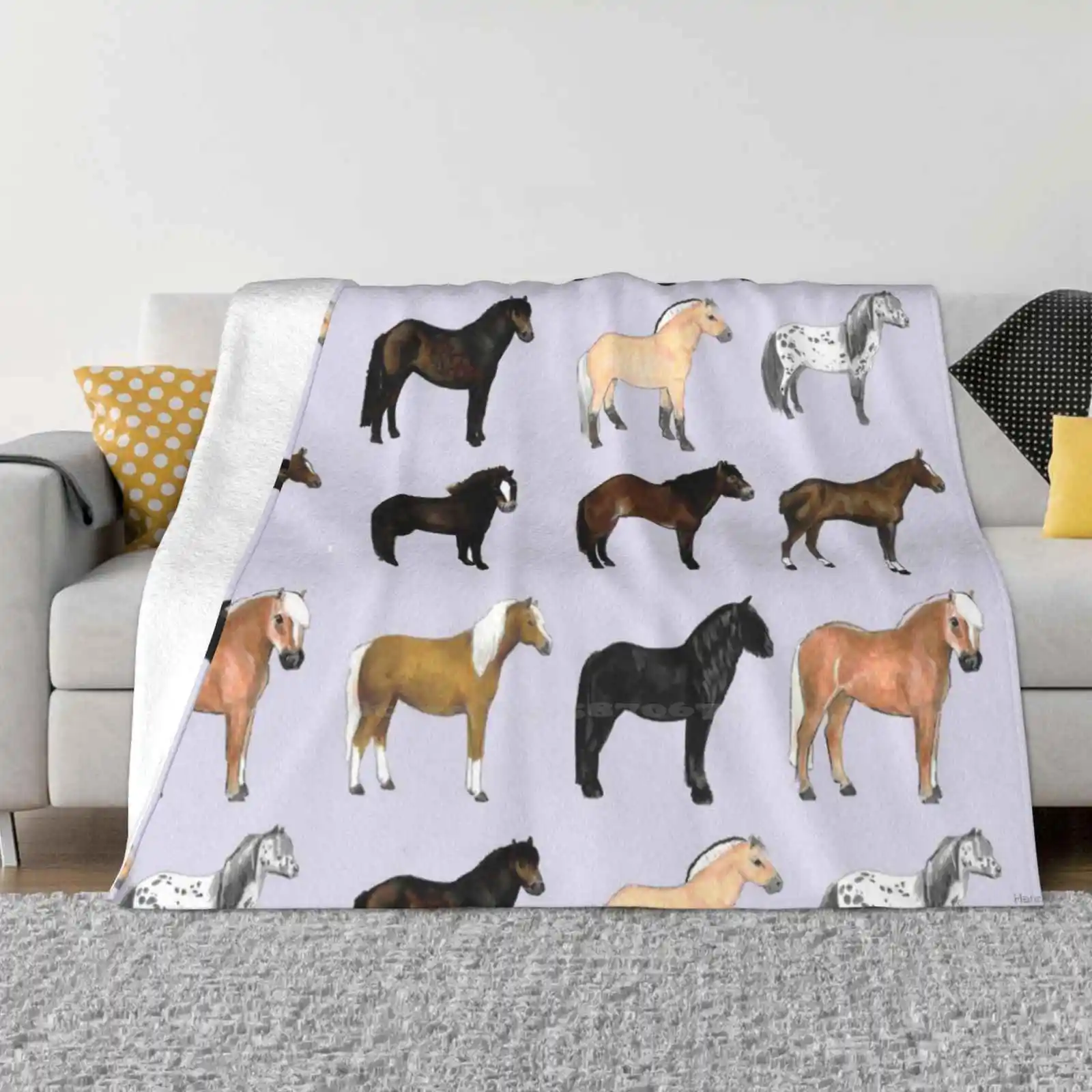 Ponies Low Price New Print Novelty Fashion Soft Warm Blanket Ponies Horses Caballo Pferde Equestrian