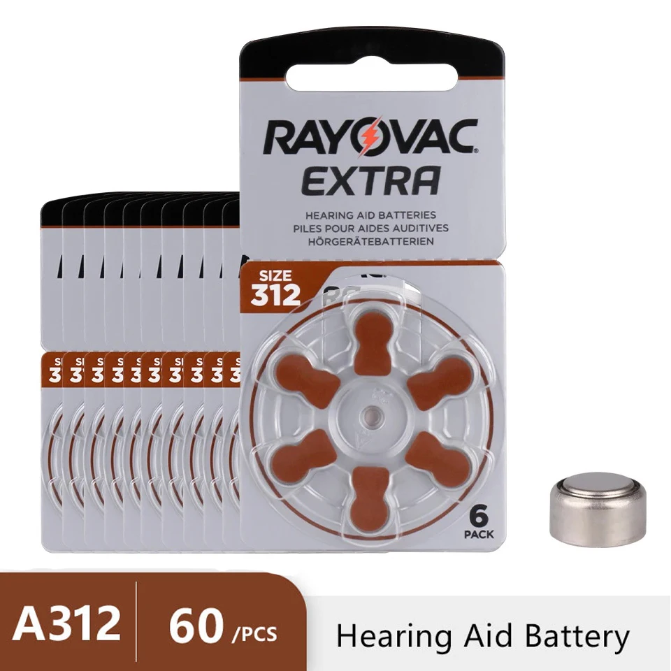 Rayovac – batterie pour appareils auditifs, 60 pièces, A13 10a 13 312 PR48, Extra Zinc Air 13/A13, livraison directe