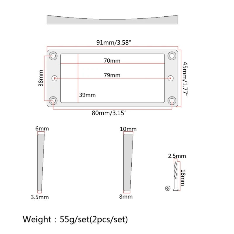 2x Gitarre Bridge Neck Pickups Abdeckung Rahmen Ersatz Flache Zinklegierung Humbucker Pickup Montagering für E-gitarre