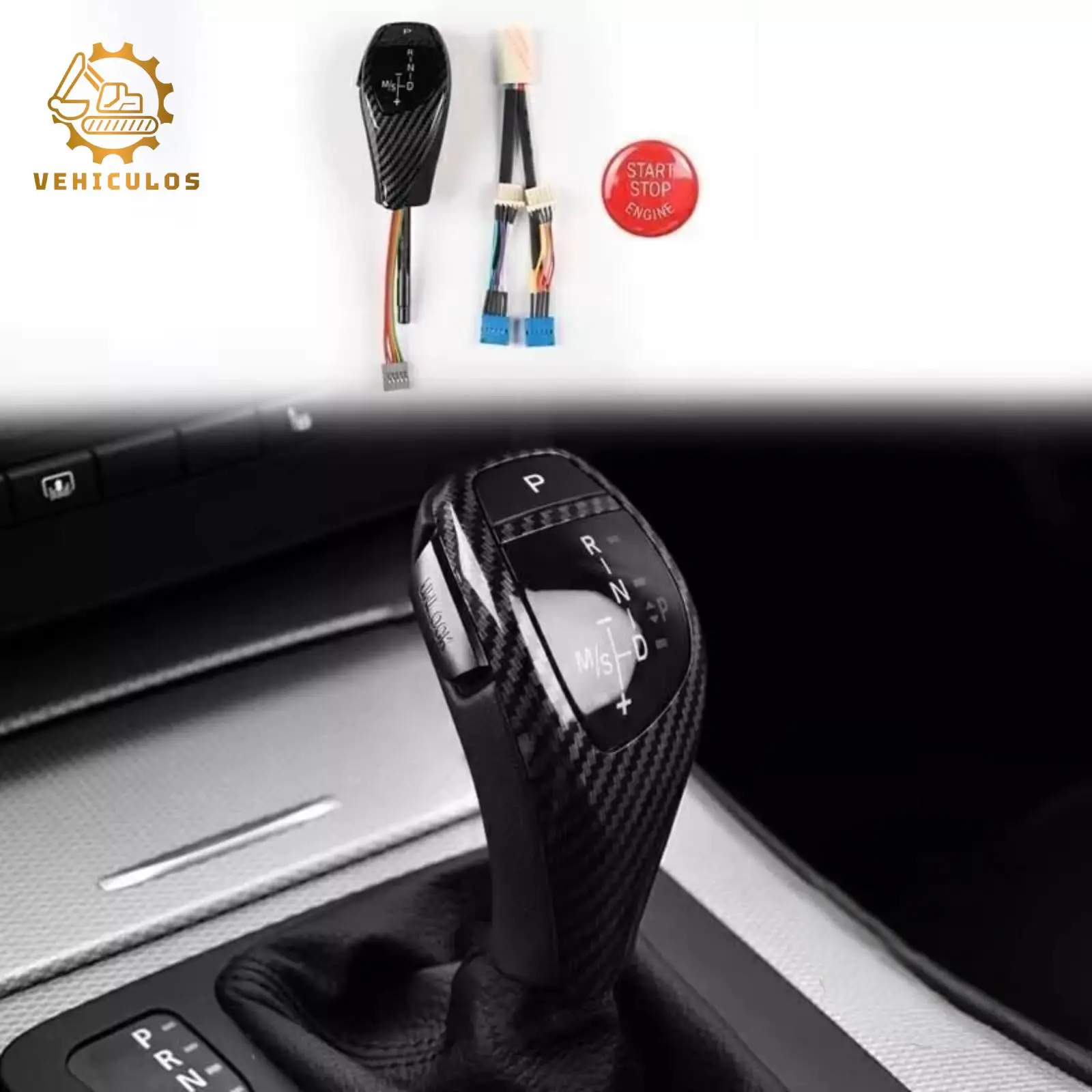 

For BMW E81 E87 E88 E89 E90 E91 E92 E93 LED Automatic Gear Shift Knob Carbon Fiber Look Shifter With Button Cover Replacement