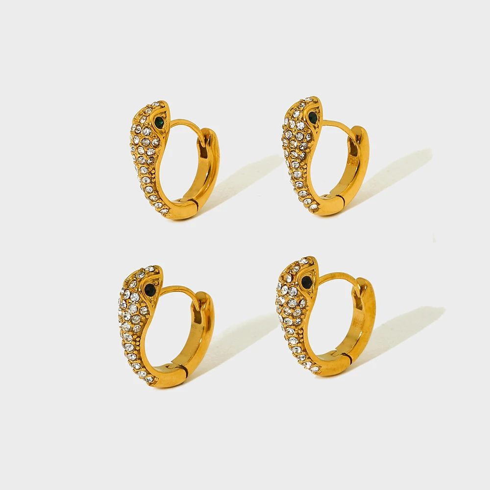 

New Arrival 18K Gold Plated Snake Shape Enameled BZircon Earrings Stainless Steel No Fade Hoop Earrings