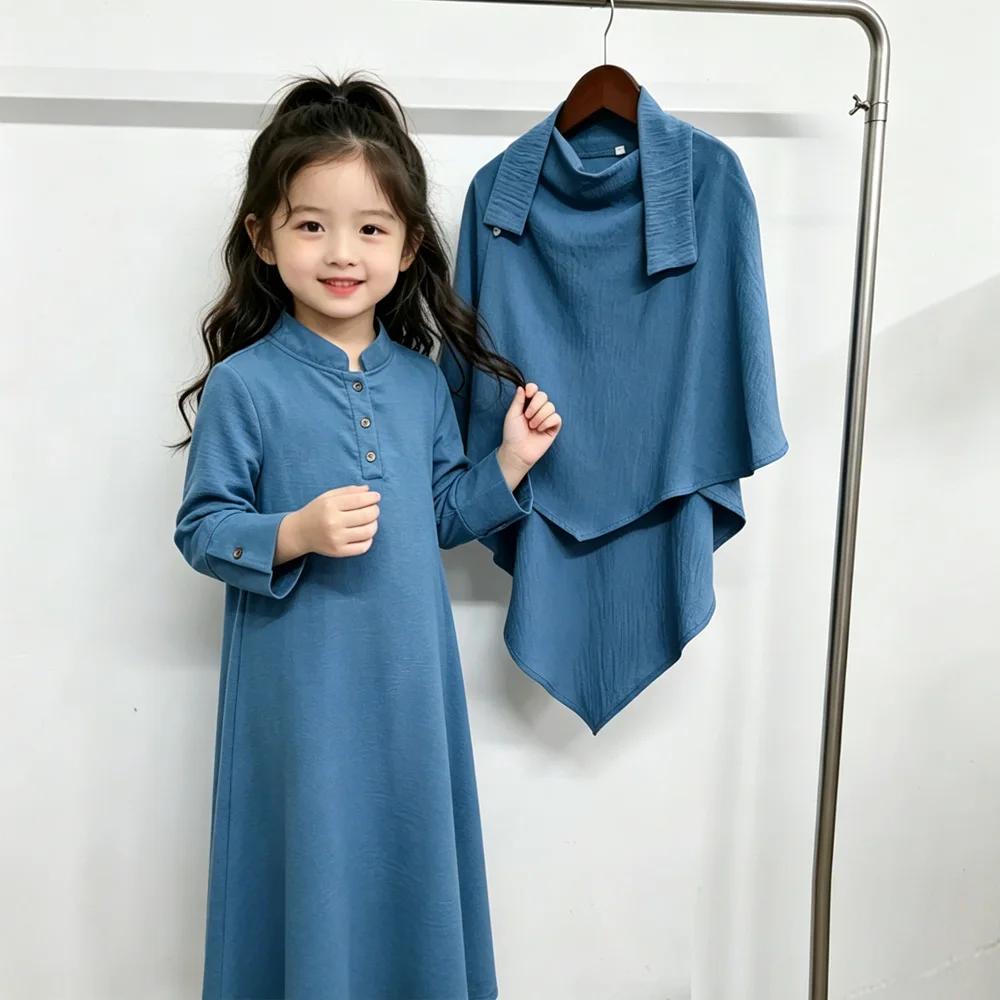

2pcs Muslim Kids Girls Tops Long Dress Set Dubai Khimar Jalabiya Niqab Burqa Robe Islam Clothing Kaftan Abaya Prayer Garment Eid