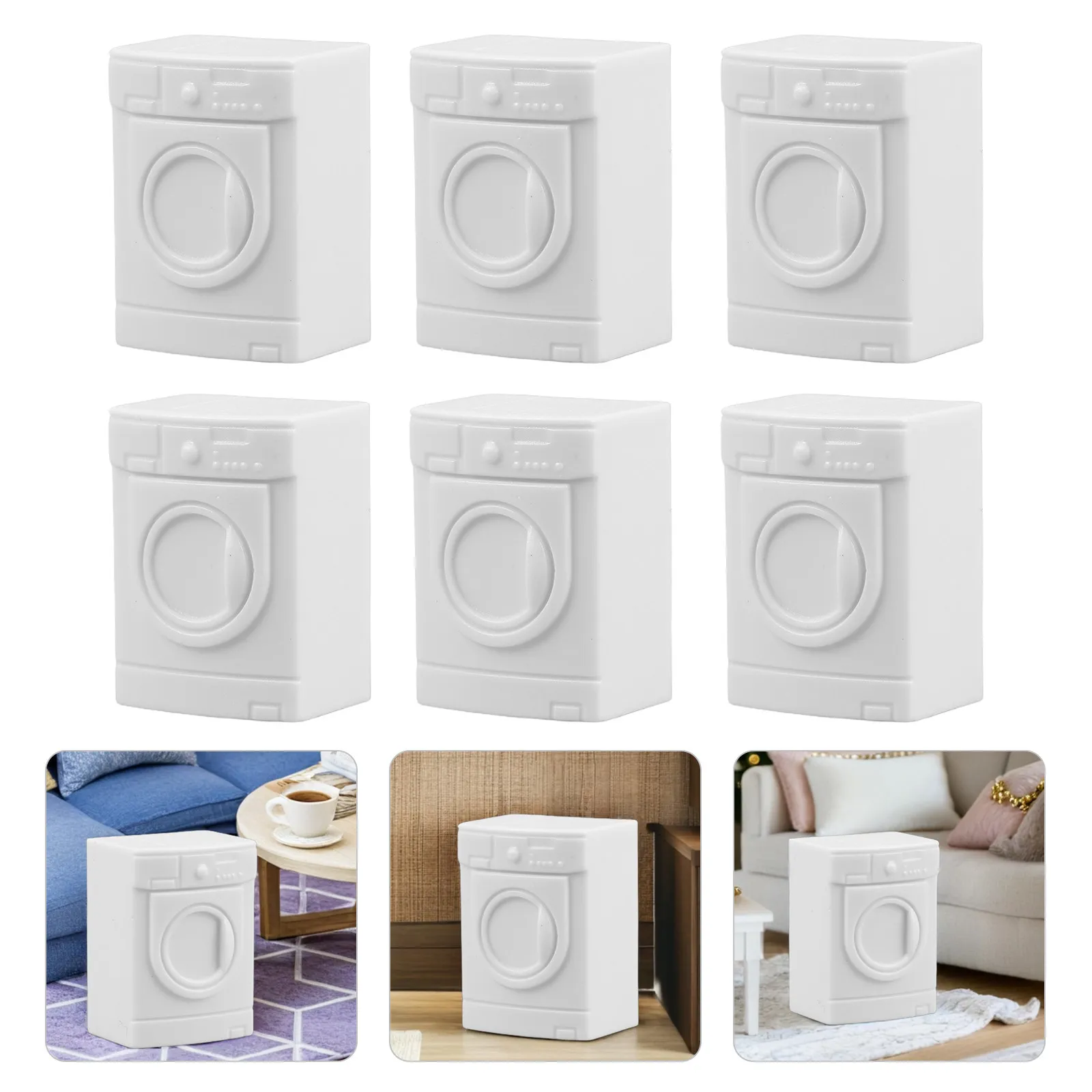

6Pcs Miniature Washing Machine Set Realistic Dollhouse Appliances Decoration Laundry Room Accessories for DIY Creativity and