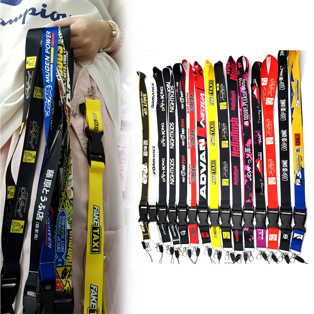 JDM Style Lanyard HKS Keychain Work Card ID Cell Phone Key Hanging Neck Lanyard NOS FAKE TAXI Keyring Motorcycl Auto Accessories