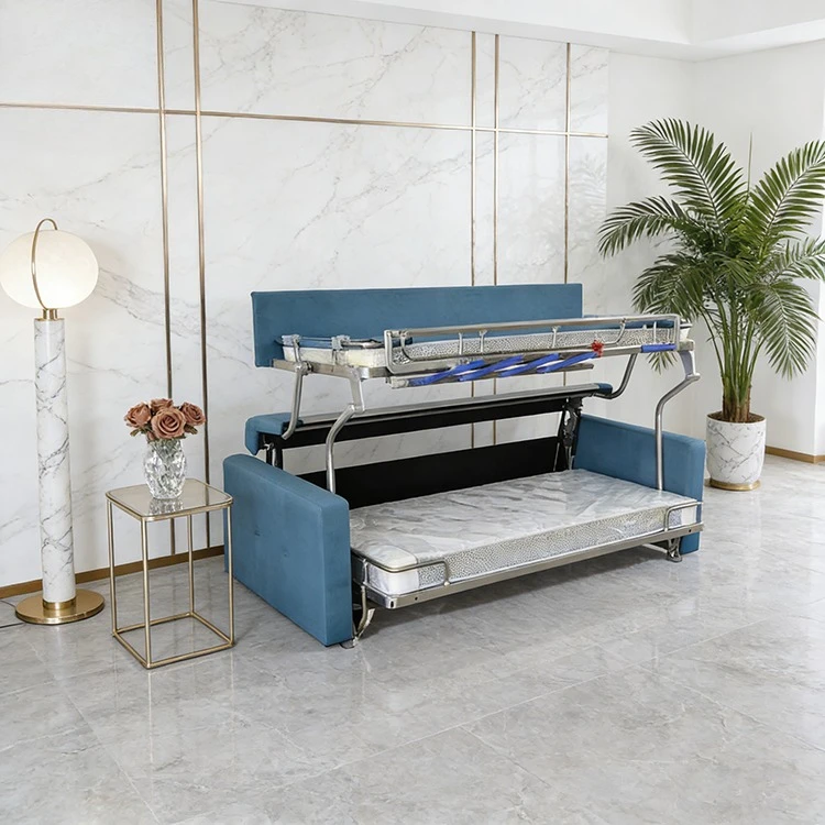 Modern Design Multifunctional Fabric Foldable Metal Frame Bunk Bed Sofa with Living Room Mattress