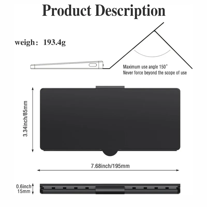 Tragbare, kabellose Bluetooth-Tastatur mit Touch-Funktion, wiederaufladbar, faltbar, mit Lederhülle und Ständer, Mini-Tastatur für Büro und Geschäftsreisen. – Detail 13