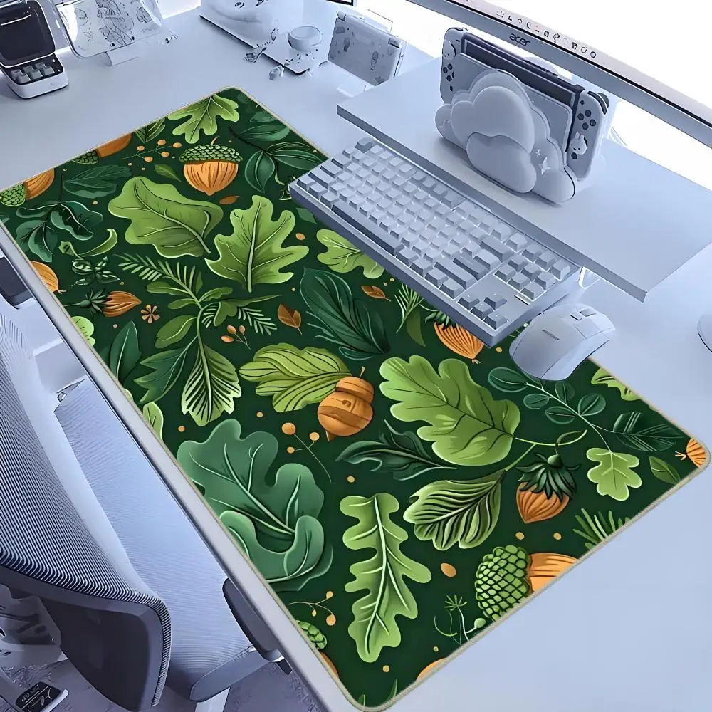 Tappetino per mouse da gioco foresta Foglie verdi floreali vintage Tappetino per mouse da gioco estetico di grandi dimensioni Tappetino da scrivania per giocatori Tappetino da scrivania ispirato alla natura
