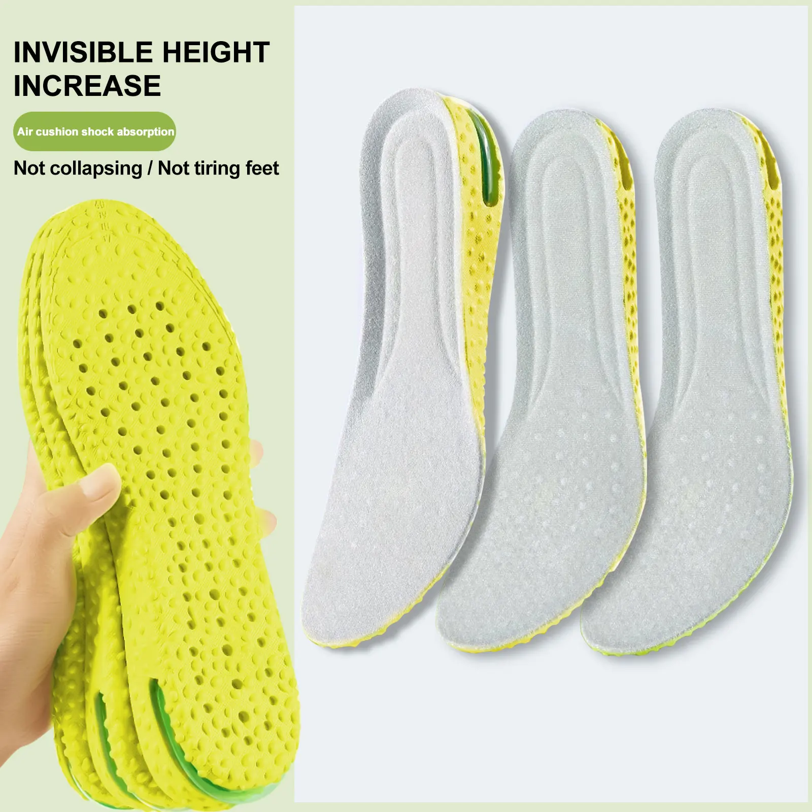 Air Cushion Heightening Insole Men/Women Invisible Shock Absorption Pressure Resistance High Elasticity Comfortable Shoe Inserts