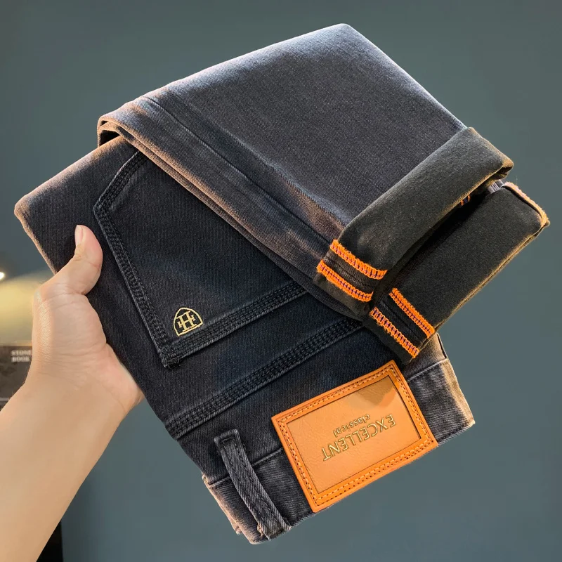 Джинсы с девятью точками, осень 2021, новые черные потертые эластичные универсальные брюки-маленькие мужские трендовые брюки высокого класса