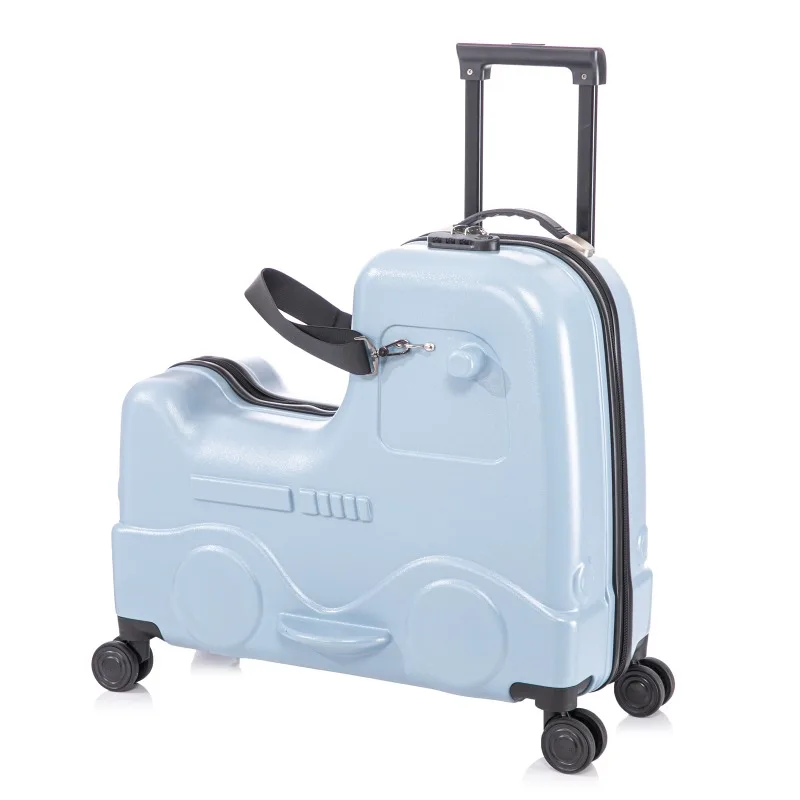 Maleta con asiento de 22 pulgadas para niños y adolescentes, equipaje de viaje para niños pequeños con asiento, ruedas giratorias, cinturón de seguridad, equipaje de mano estilo cochecito con cerradura de combinación y mango telescópico para edades de 5 a 18 años