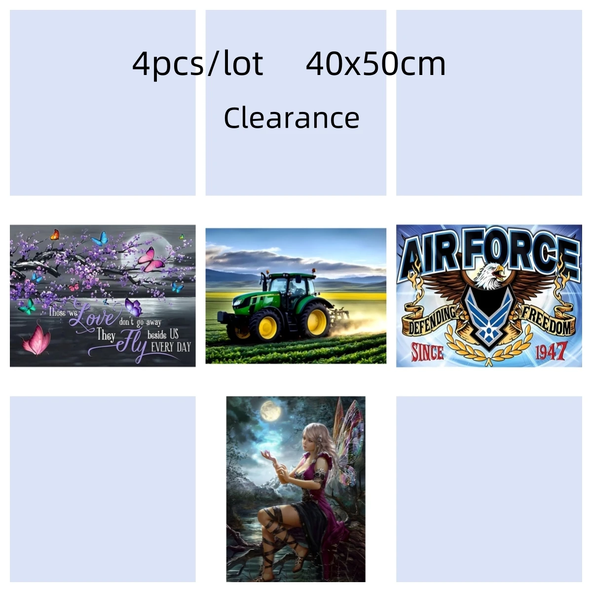 

4pcs/lot Diamond Painting Canvas Size 40x50cm Full Round Drill Those We Love Do Not Go Away , Tractor , Fairy America Air Force