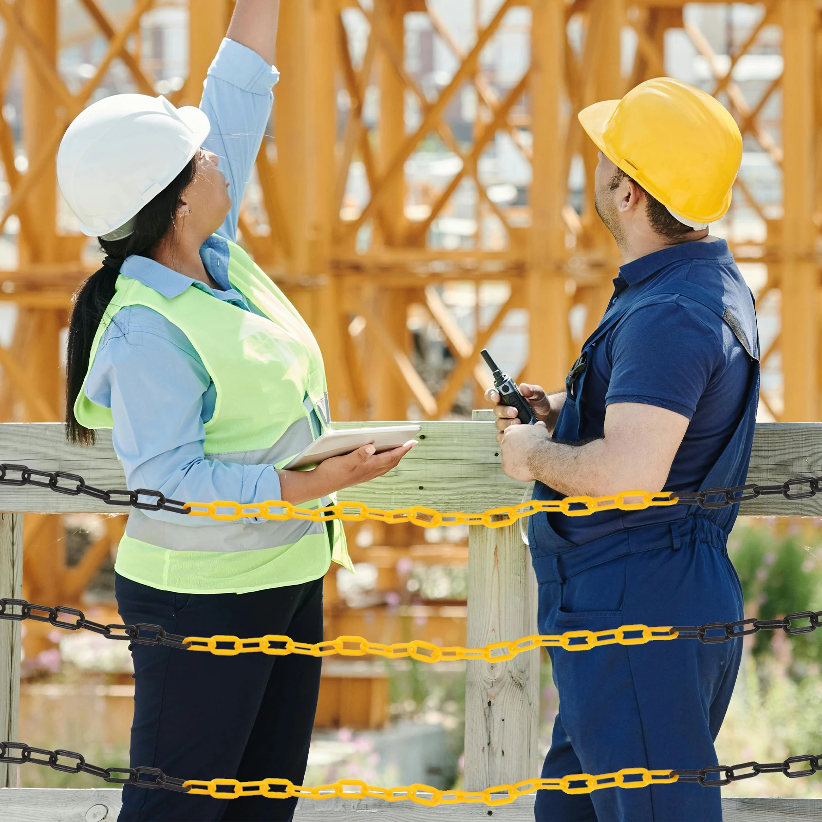 25m Warning Chains Plastic Safety Guardrail Barrier Caution Security Fence Traffic Control Crowd Chain Adjustable Red White Link