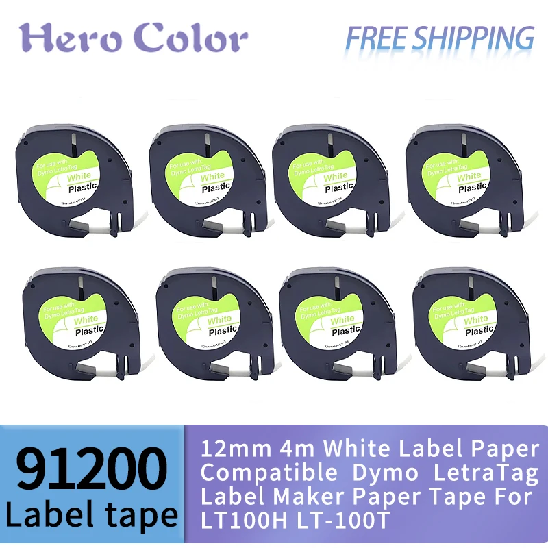 10pcs 20pcs 30pcs 91200 Label Paper 12mm 4m White Label Paper Compatible Dymo LetraTag Label Maker Paper Tape For LT100H LT-100T