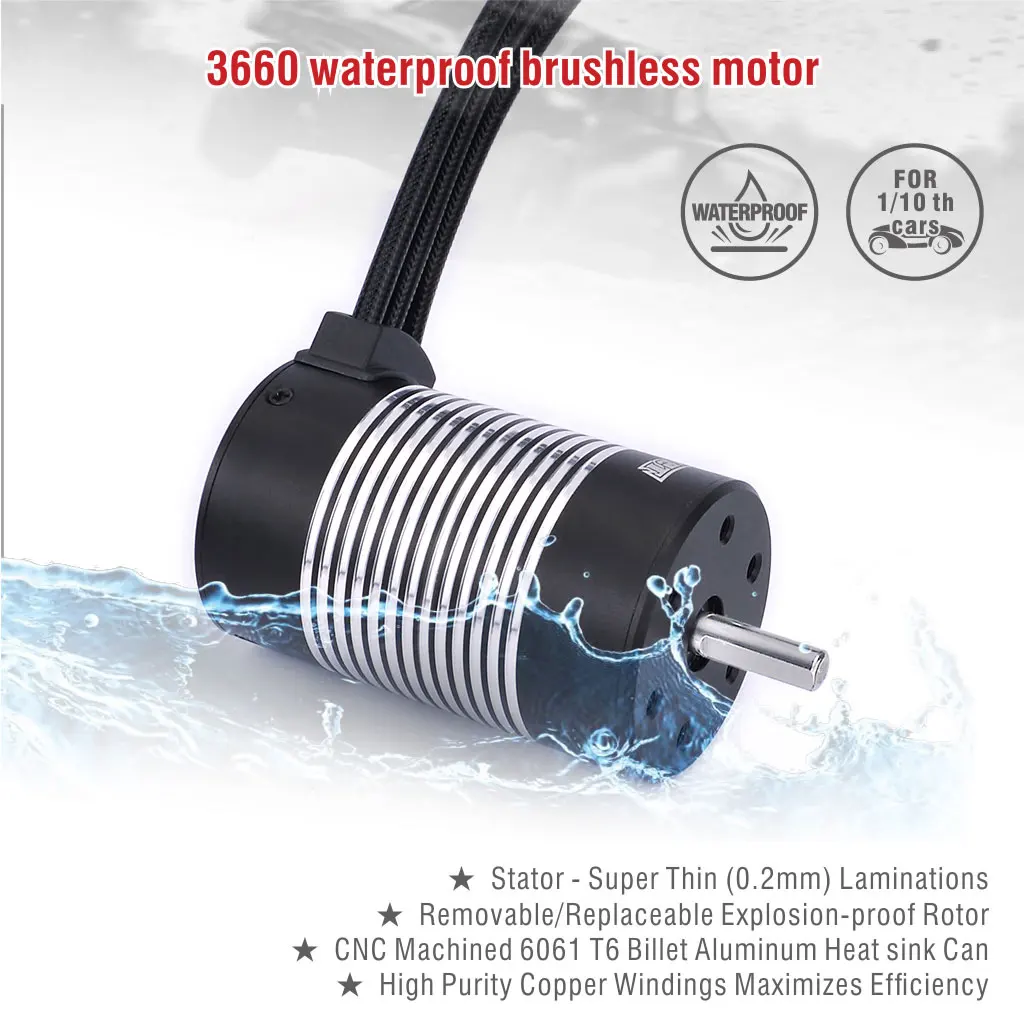 SURPASS HOBBY 3660 2600KV 3300KV 4300KV Waterproof Brushless Motor 3.175/5mm Shaft for 1/10 RC Drift Crawler Car Model Toy Parts